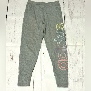 Adidas girl's size Medium 10/12 gray logo linear pockets jogger pants